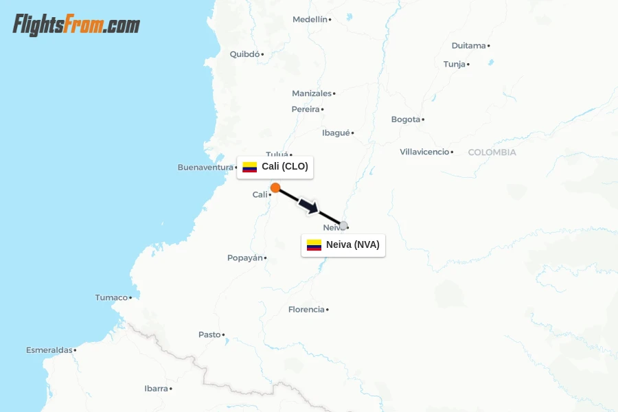 Flights from Cali to Neiva route map