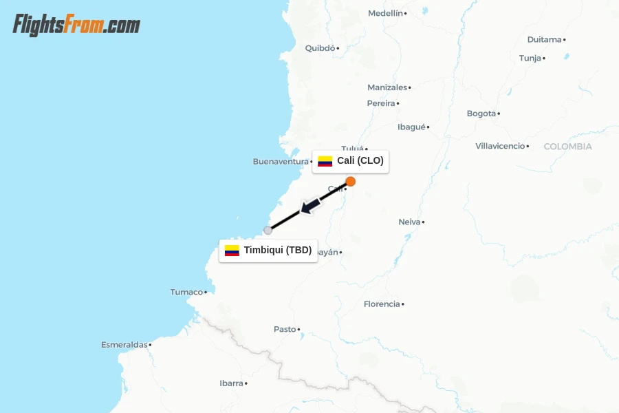 Flights from Cali to Timbiqui route map