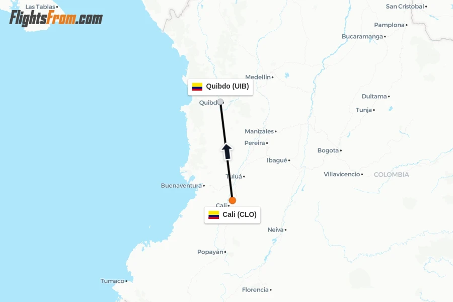 Flights from Cali to Quibdo route map