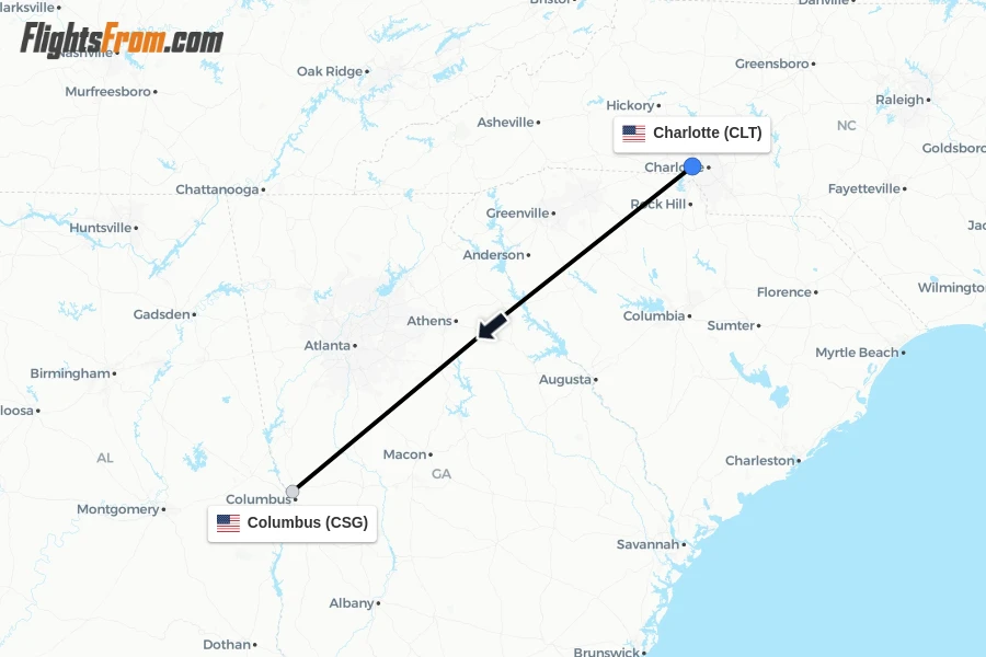Flights from Charlotte to Columbus route map