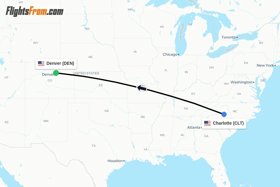 Flights from Charlotte to Denver route map