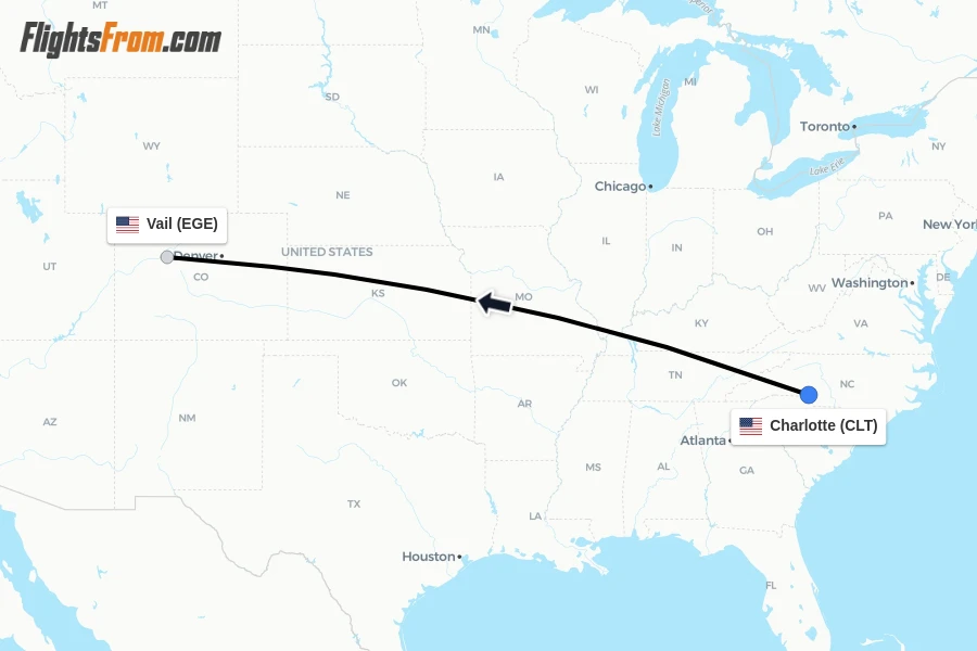 Flights from Charlotte to Vail route map
