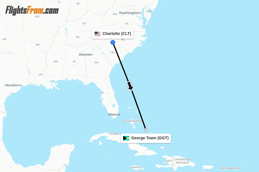 Flights from Charlotte to George Town route map