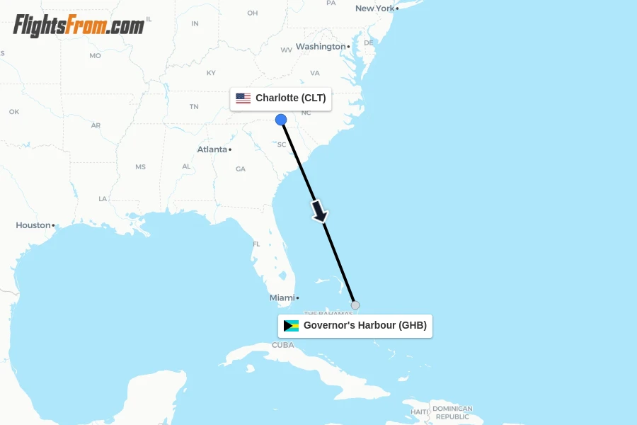 Flights from Charlotte to Governor's Harbour route map