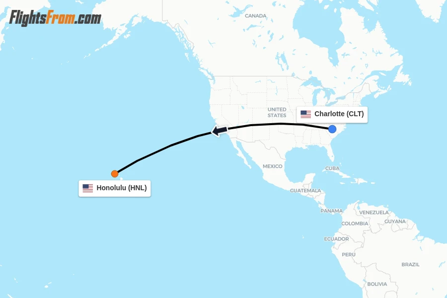 Flights from Charlotte to Honolulu route map