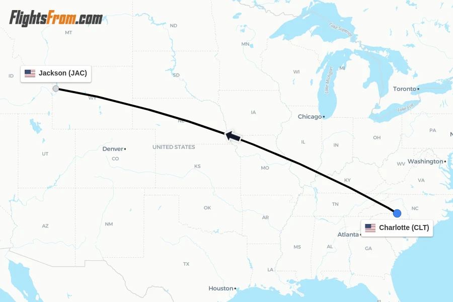 Flights from Charlotte to Jackson route map