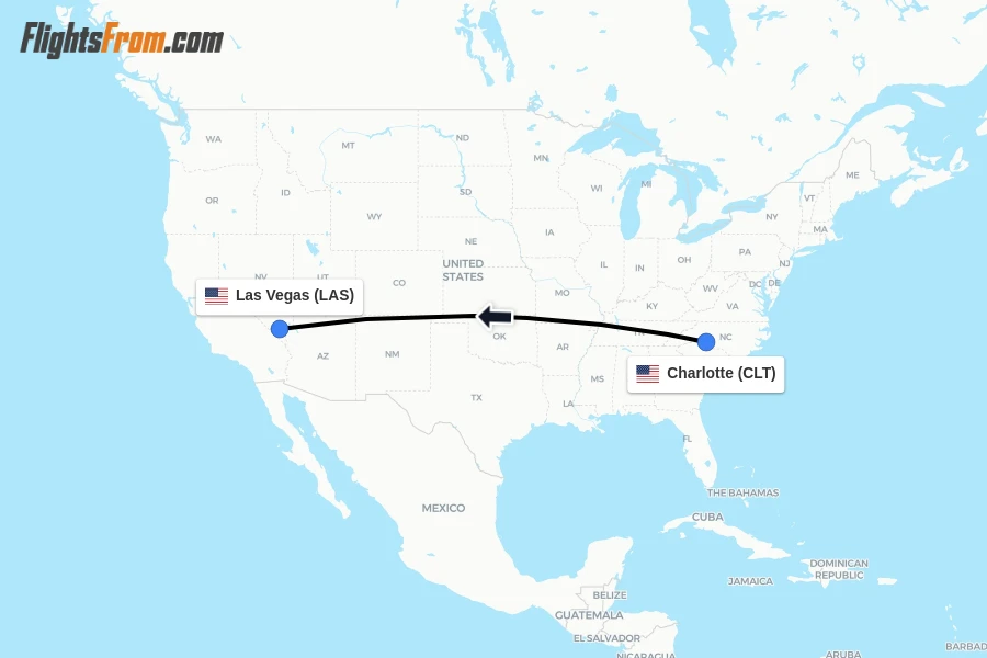Flights from Charlotte to Las Vegas route map