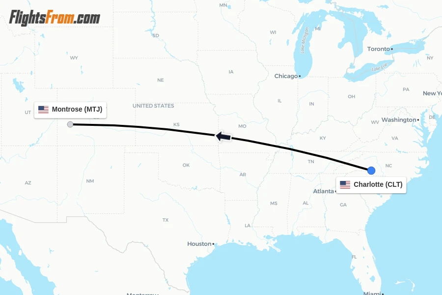 Flights from Charlotte to Montrose route map