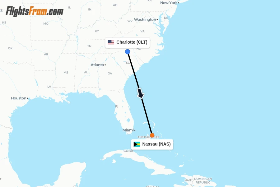 Flights from Charlotte to Nassau route map
