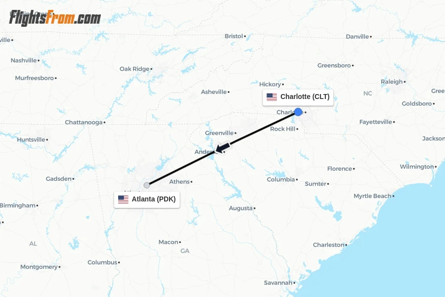 Flights from Charlotte to Atlanta route map