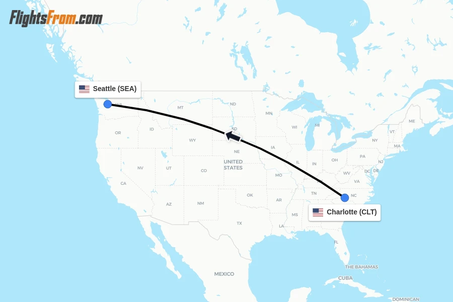 Flights from Charlotte to Seattle route map