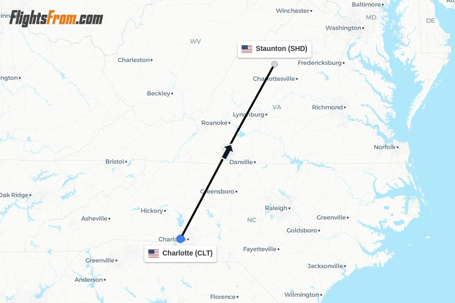 Flights from Charlotte to Staunton route map