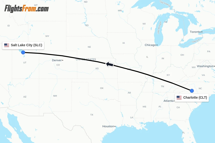 Flights from Charlotte to Salt Lake City route map