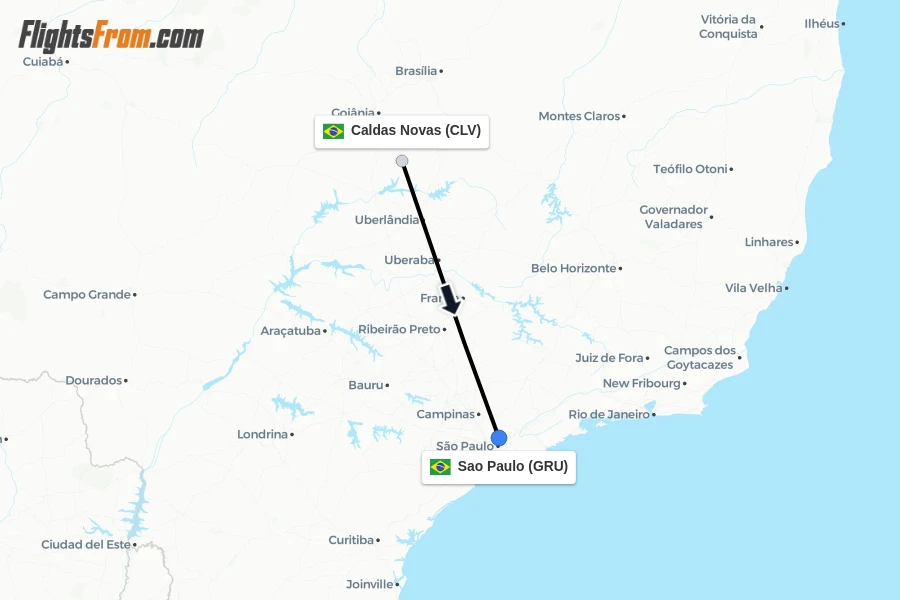 Flights from Caldas Novas to Sao Paulo route map