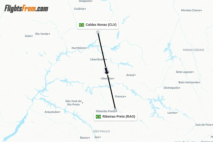 Flights from Caldas Novas to Ribeirao Preto route map