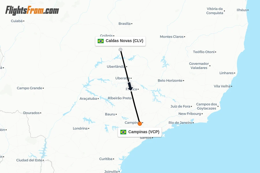 Flights from Caldas Novas to Campinas route map