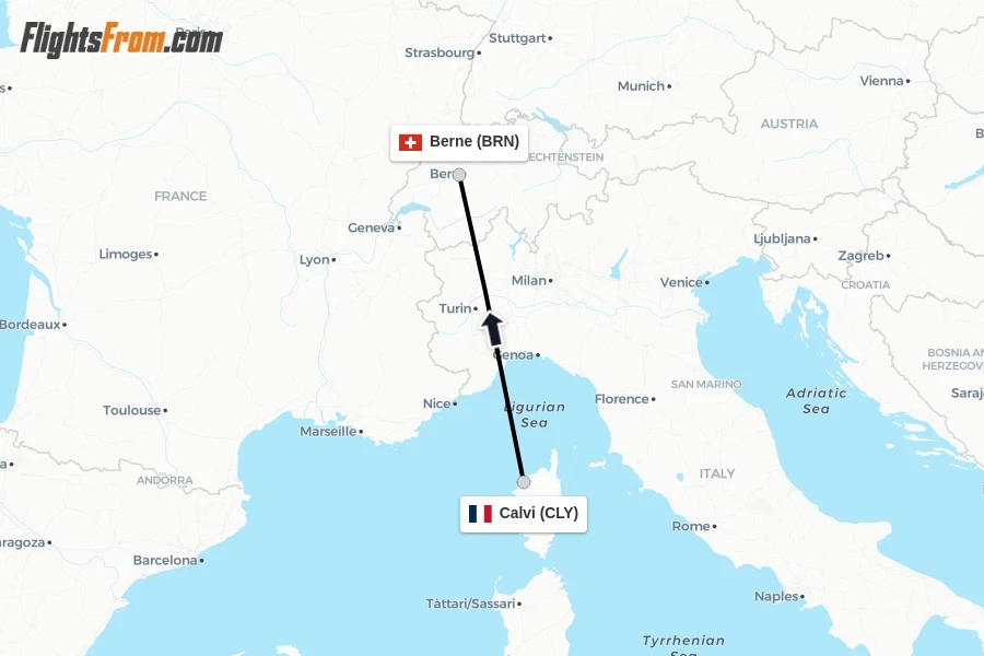 Flights from Calvi to Berne route map