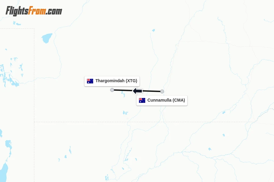 Flights from Cunnamulla to Thargomindah route map