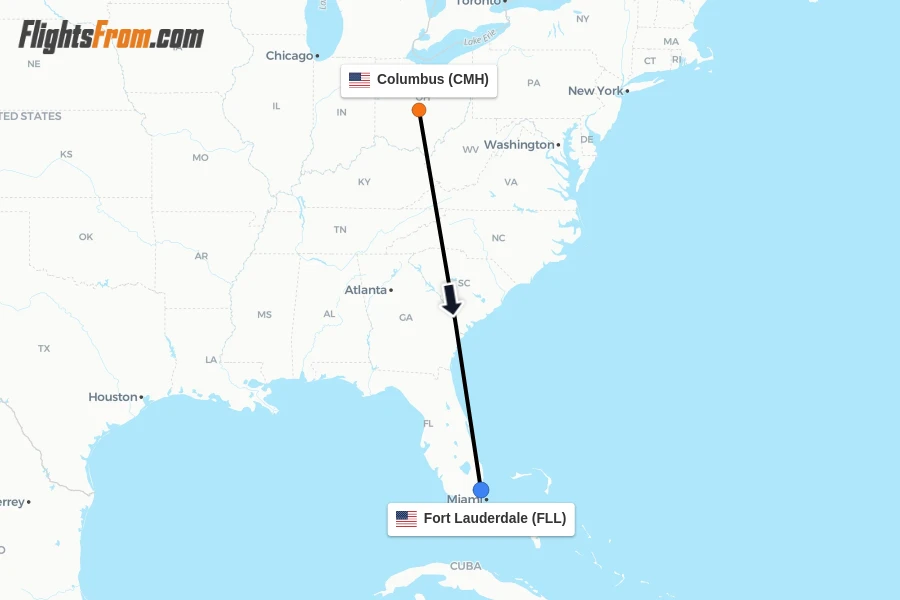 Flights from Columbus to Fort Lauderdale route map