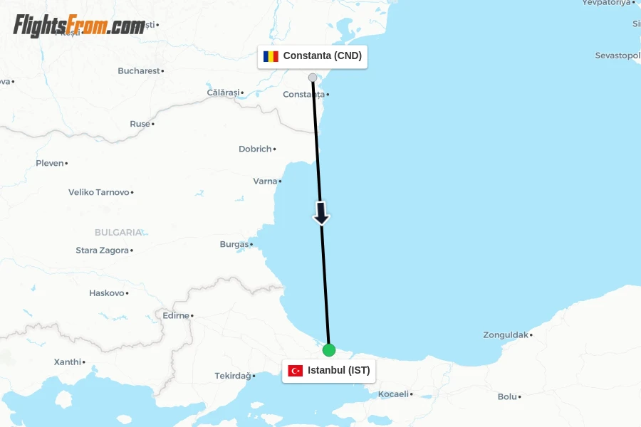 Flights from Constanta to Istanbul route map