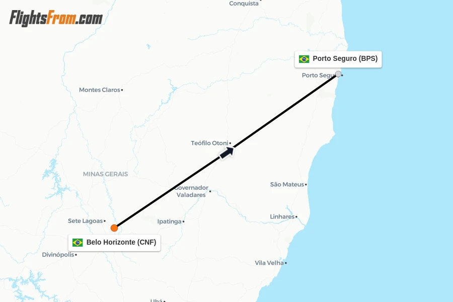 Flights from Belo Horizonte to Porto Seguro route map