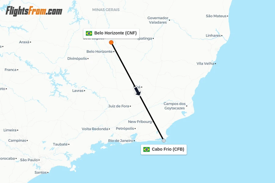 Flights from Belo Horizonte to Cabo Frio route map