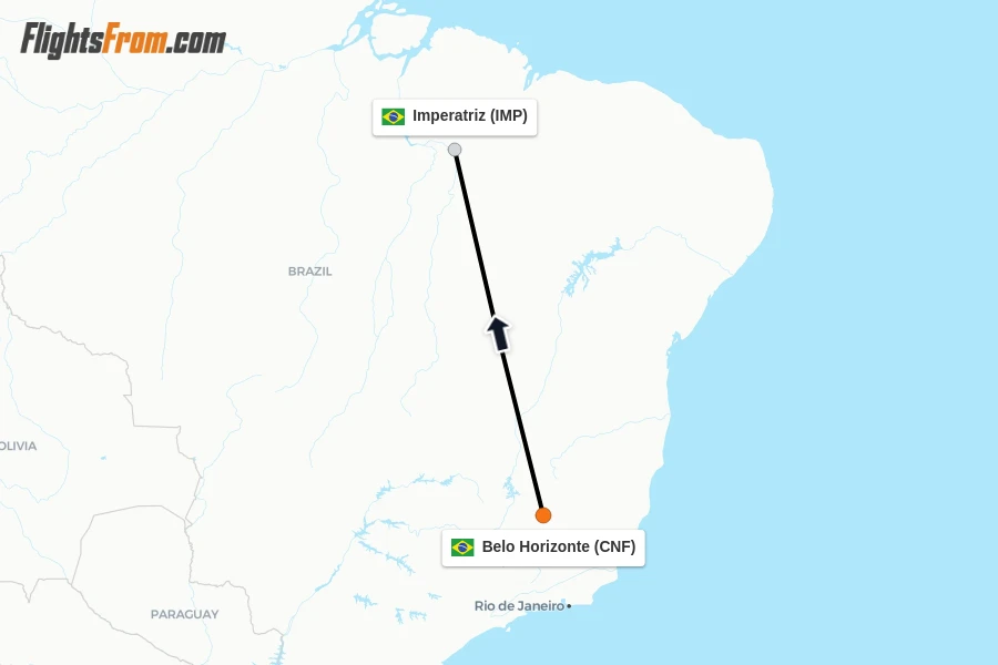 Flights from Belo Horizonte to Imperatriz route map