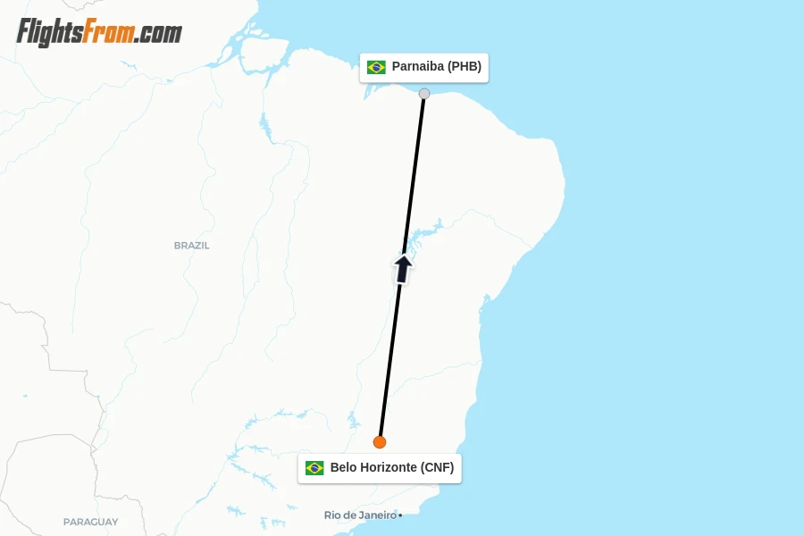 Flights from Belo Horizonte to Parnaiba route map