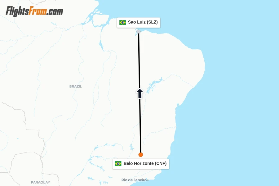 Flights from Belo Horizonte to Sao Luiz route map
