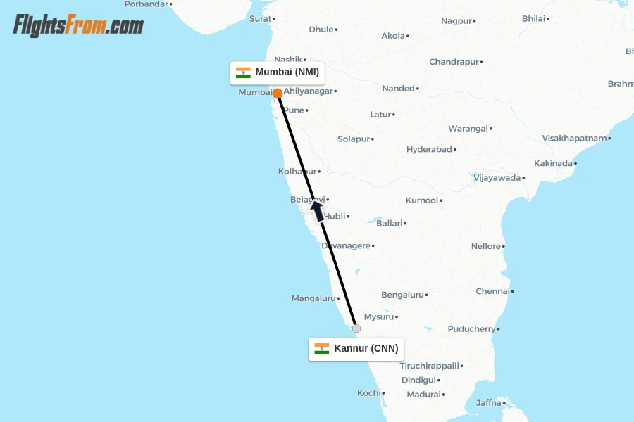 Flights from Kannur to Mumbai route map