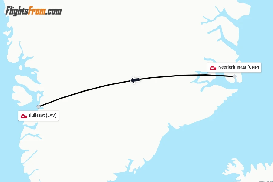 Flights from Neerlerit Inaat to Ilulissat route map
