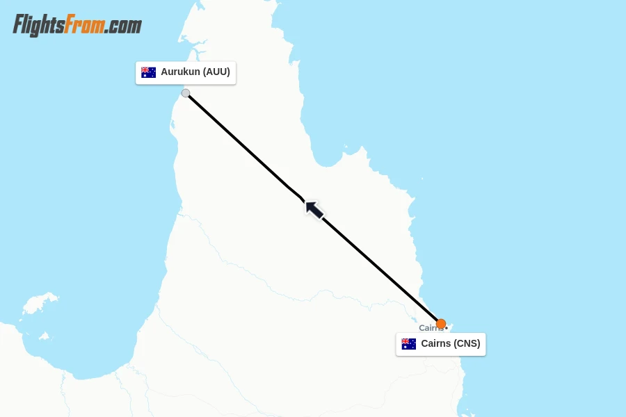 Flights from Cairns to Aurukun route map
