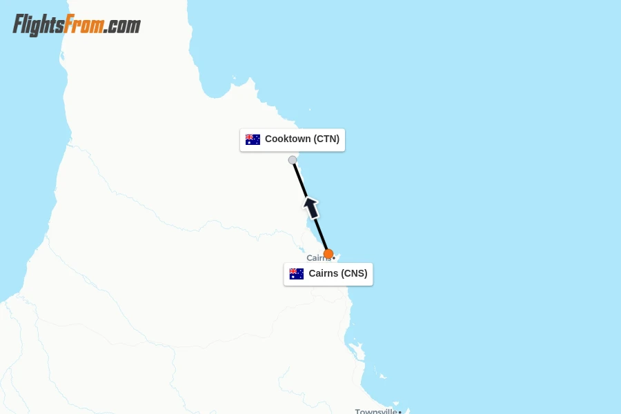 Flights from Cairns to Cooktown route map