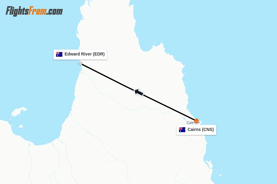 Flights from Cairns to Edward River route map