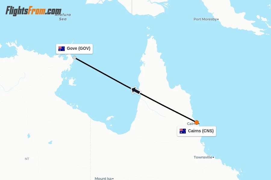 Flights from Cairns to Gove route map