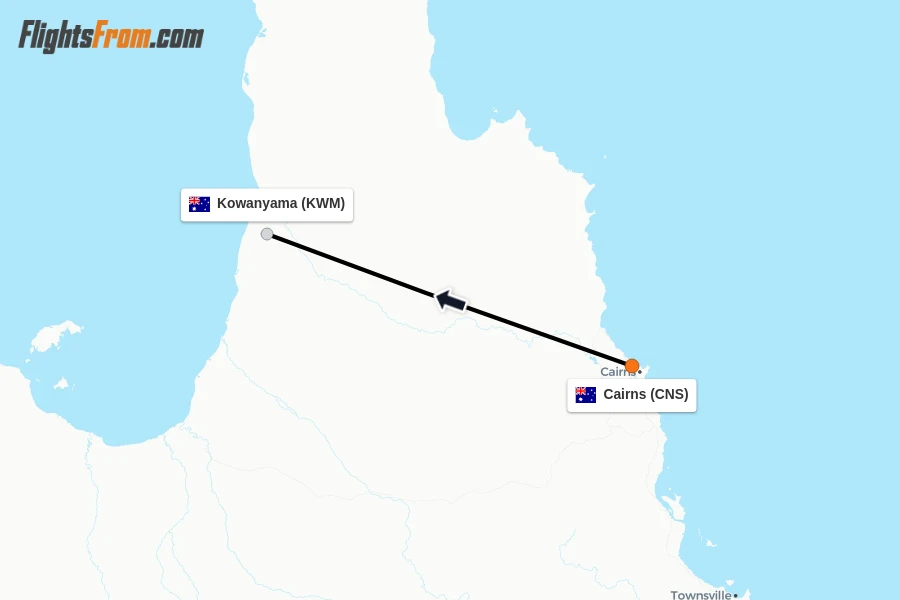 Flights from Cairns to Kowanyama route map