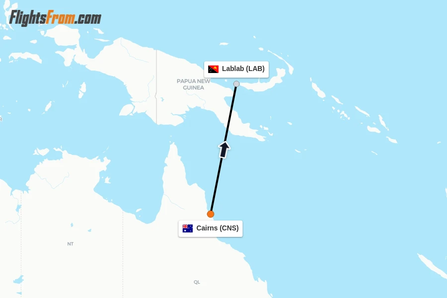 Flights from Cairns to Lablab route map