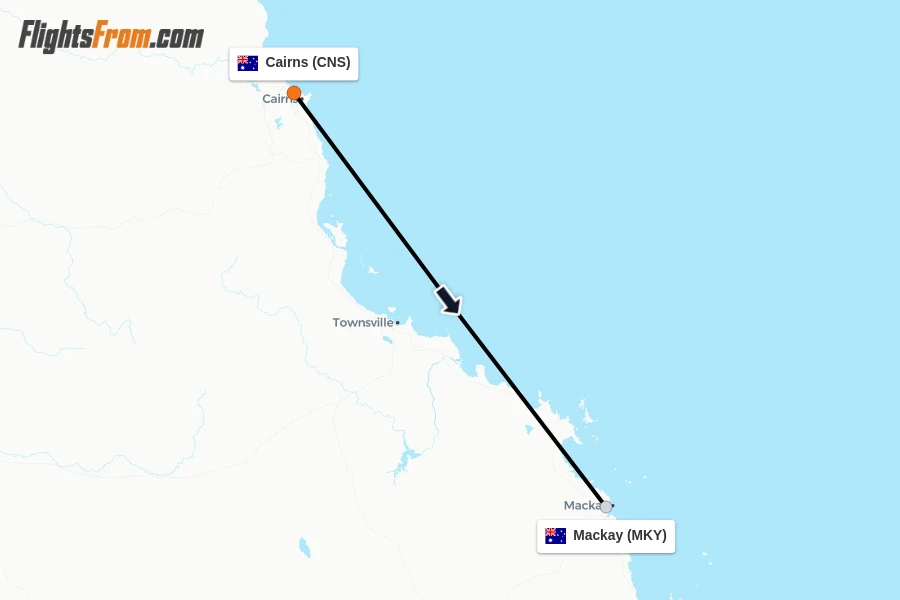 Flights from Cairns to Mackay route map