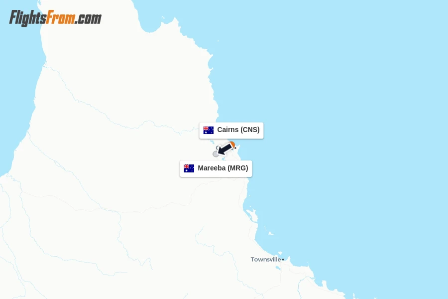 Flights from Cairns to Mareeba route map