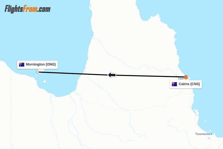 Flights from Cairns to Mornington route map