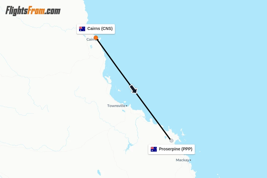 Flights from Cairns to Proserpine route map