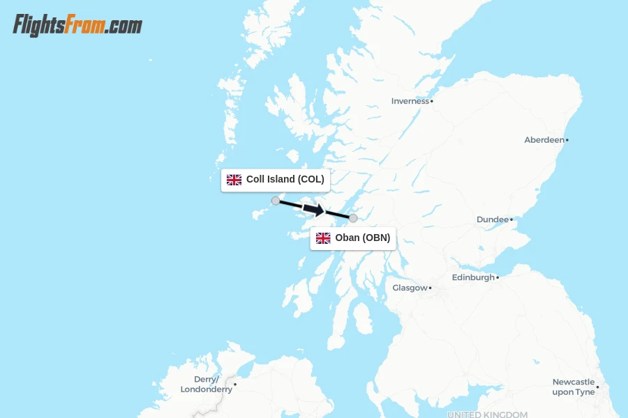 Flights from Coll Island to Oban route map