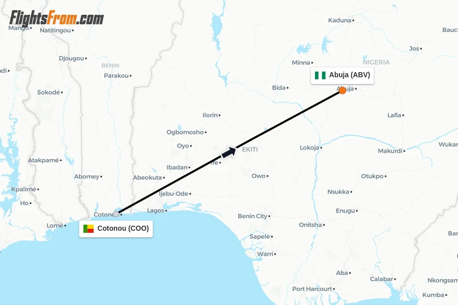 Flights from Cotonou to Abuja route map