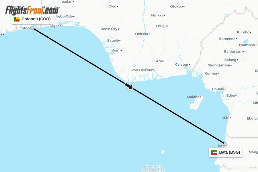 Flights from Cotonou to Bata route map