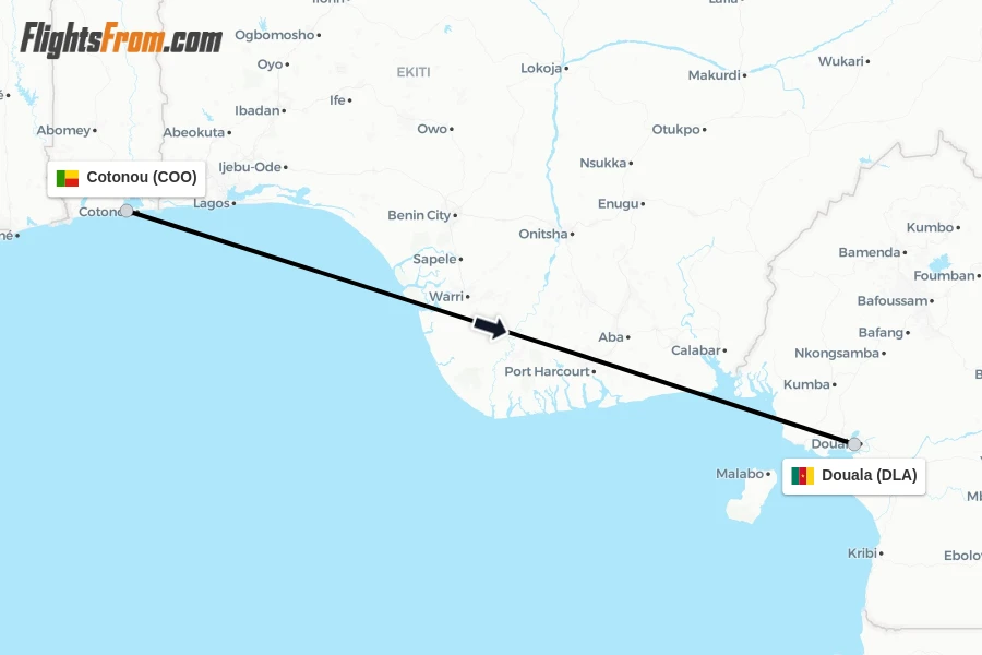Flights from Cotonou to Douala route map
