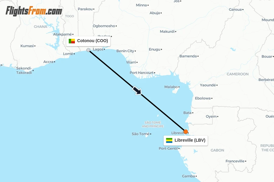 Flights from Cotonou to Libreville route map