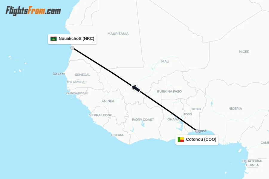 Flights from Cotonou to Nouakchott route map