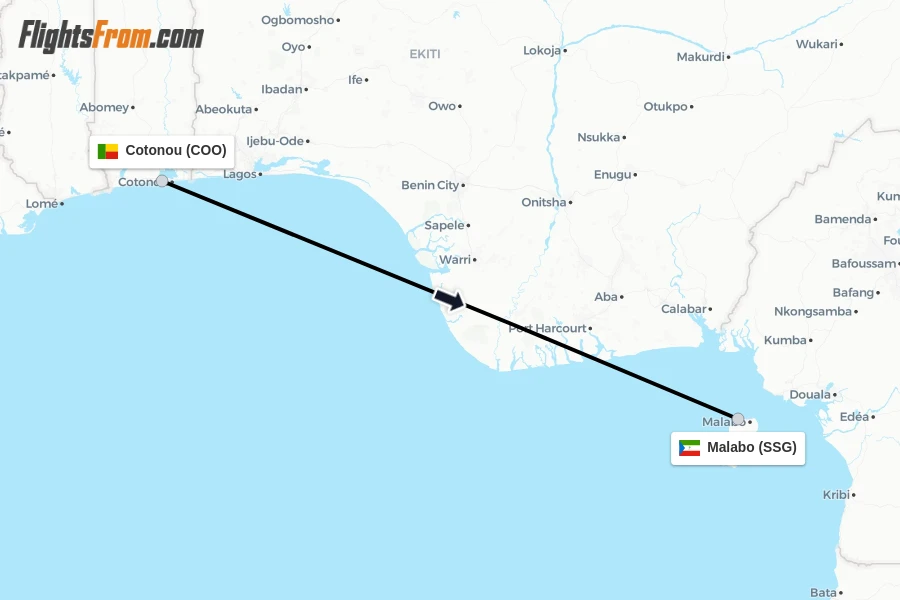 Flights from Cotonou to Malabo route map