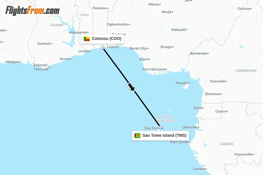 Flights from Cotonou to Sao Tome Island route map