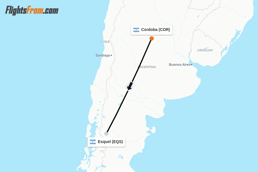 Flights from Cordoba to Esquel route map